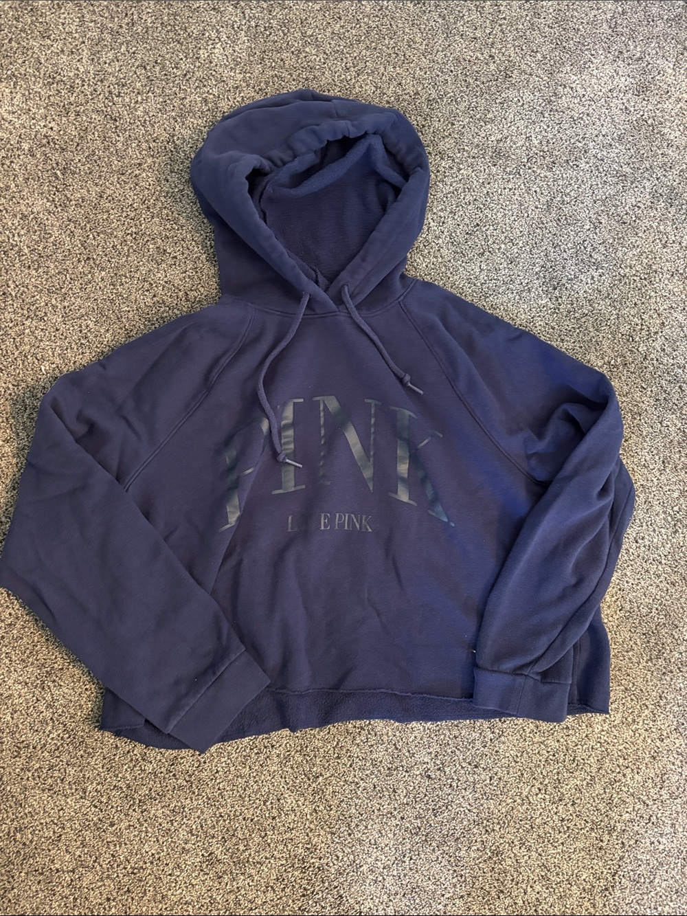 PINK Victoria's Secret Cropped Navy Crewneck Hoodie with Subtle Logo
